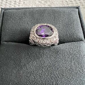 Stunning faux silver amethyst cocktail ring with rhinestones-sz 6